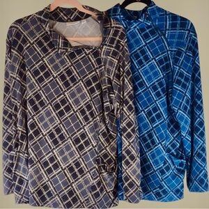 🩶💙 Set of 2 Susan Graver long sleeve plaid mock neck zip tops